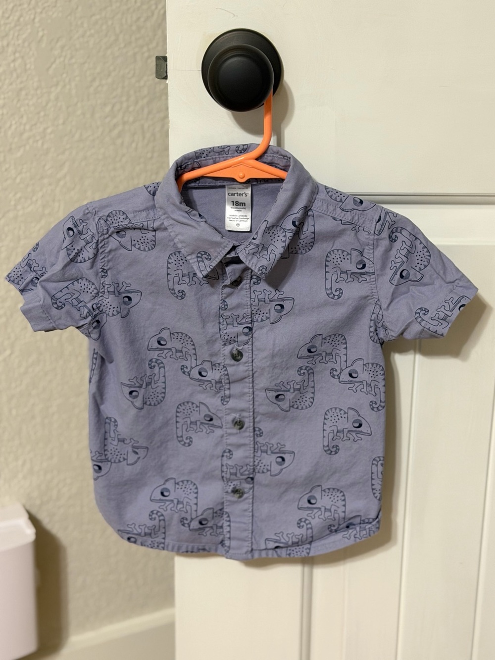 Carter's Lavender Short Sleeve Button-Down with Chameleon Print